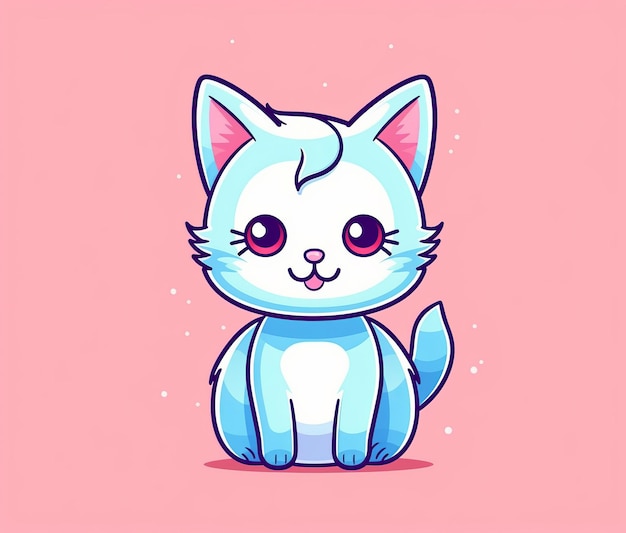 Un simpatico gatto blu con gli occhi rosa siede su uno sfondo rosa.