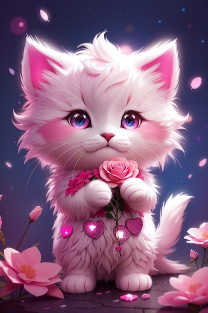 Un simpatico gatto cartone animato di colore rosa e bianco