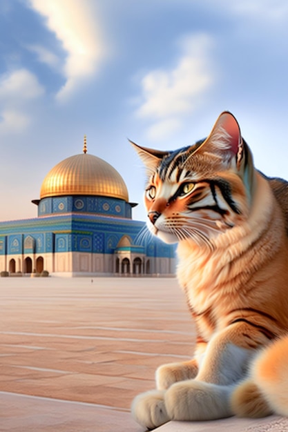 Un simpatico gatto con dietro la moschea di al Aqsa