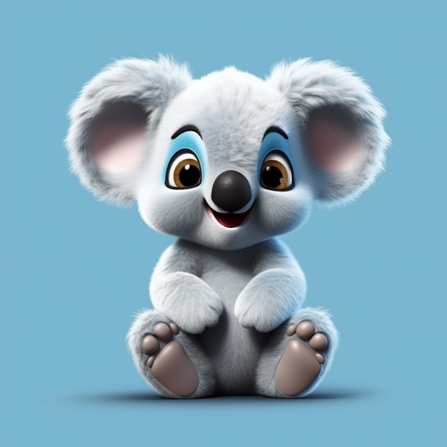 Un simpatico orso koala è seduto su uno sfondo blu.