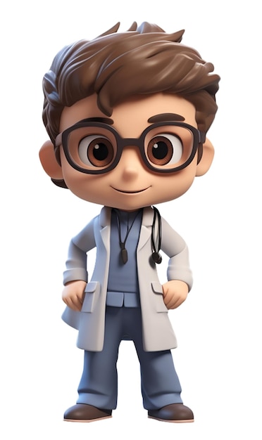 Un simpatico personaggio medico in uniforme isolato su sfondo bianco
