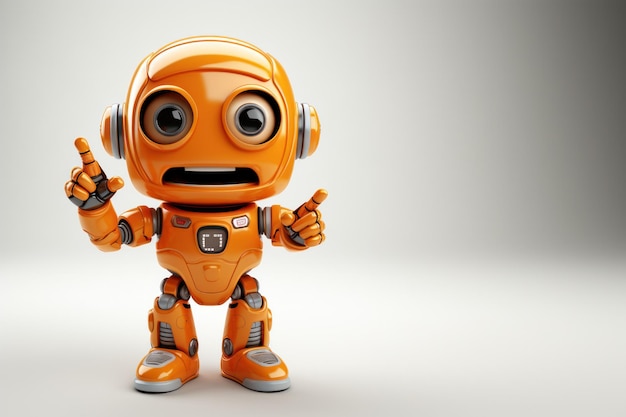 Un simpatico robot arancione futuristico che fa un gesto con la mano