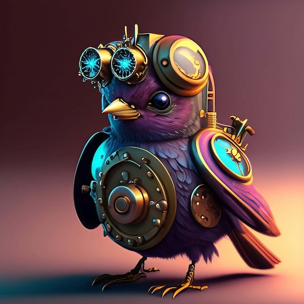 Un simpatico uccellino steampunk creato con la tecnologia dell'intelligenza artificiale generativa