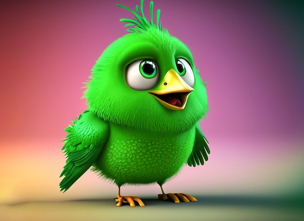Un simpatico uccellino verde 3d