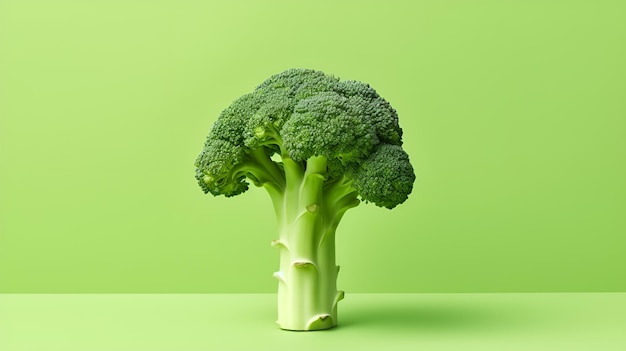 Un singolo broccolo su uno sfondo verde pastello