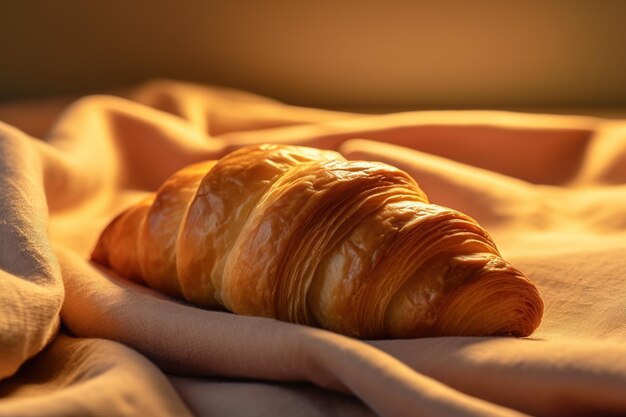 Un singolo croissant dorato su un tavolo AI generativa