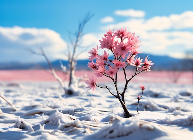 un singolo fiore in un campo innevato