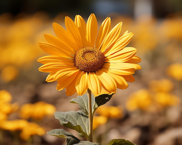 un singolo girasole giallo in un campo di fiori gialli