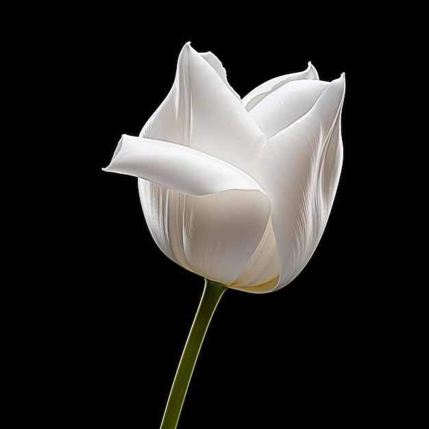 Un singolo tulipano bianco in piena fioritura graziosamente curvo verso la luce