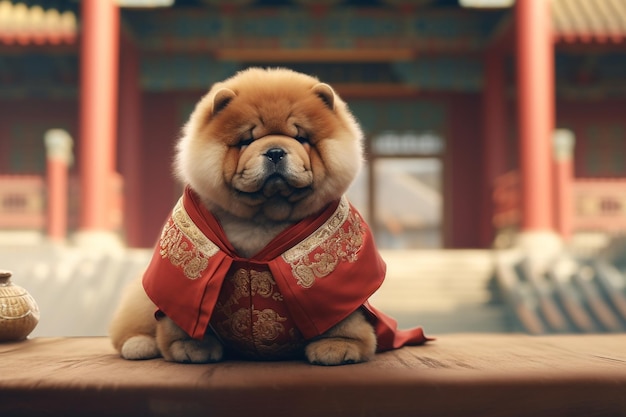 Un soffice cucciolo di Chow Chow vestito da lottatore di sumo 00196 01