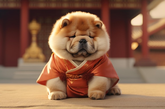 Un soffice cucciolo di Chow Chow vestito da lottatore di sumo 00196 03