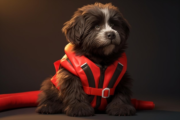 Un soffice cucciolo di Terranova che indossa un bagnino o 00202 01