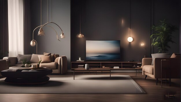 un soggiorno con una TV e un divano con un tavolino da caffè e una TV sullo sfondo.