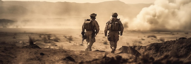 Un soldato cammina con una pistola in mano.