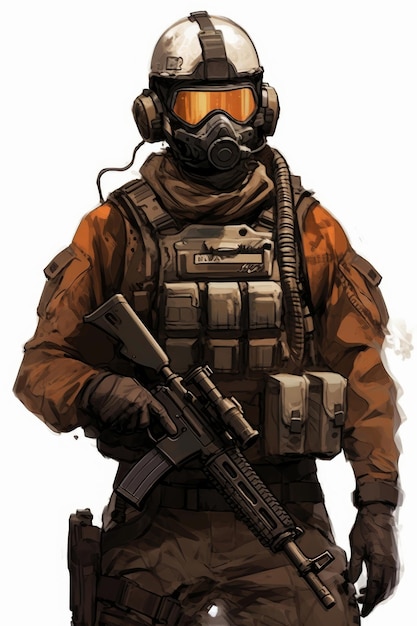 Un soldato con una maschera antigas e una pistola.