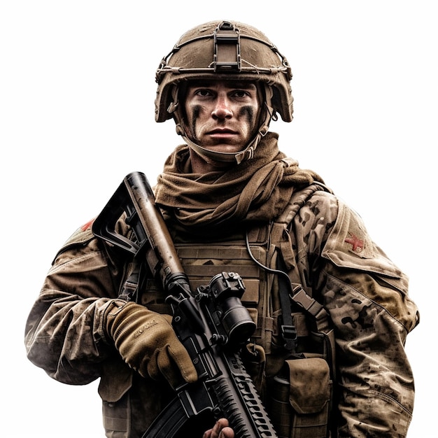Un soldato con una pistola e la parola esercito sopra