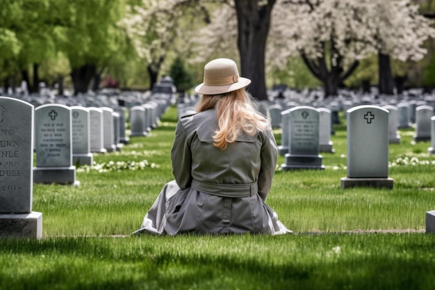 Un soldato saluta la folla in un cimitero.