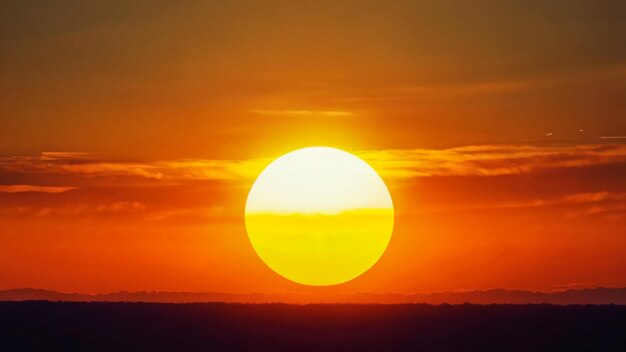 un sole che tramonta nel cielo con le nuvole e un sole giallo sullo sfondo