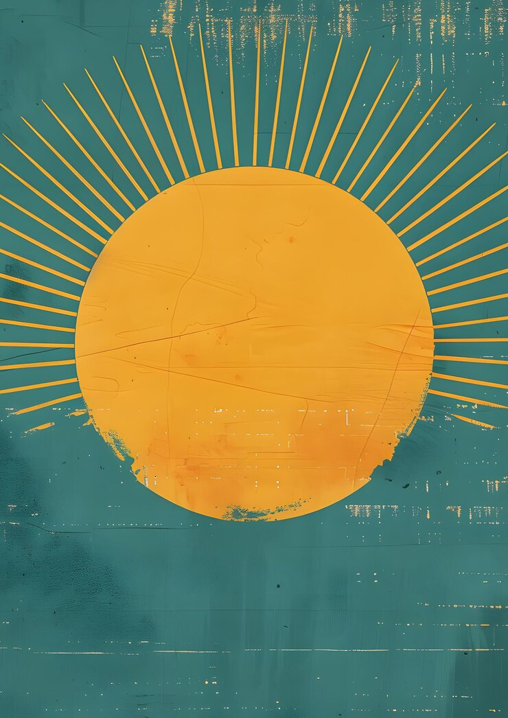 Un sole giallo su uno sfondo blu