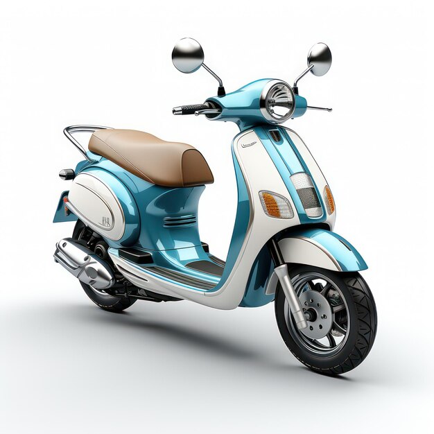 un solido design industriale per scooter blu e bianco al suo meglio