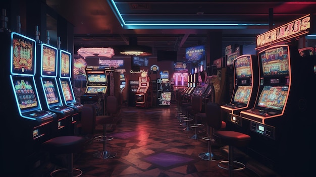 Un sontuoso interno del casinò con abbondanti slot machine IA generativa