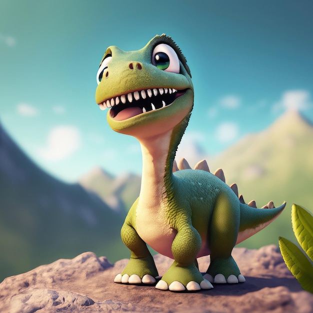 Un sorriso carino in 3D, piccolo dinosauro.