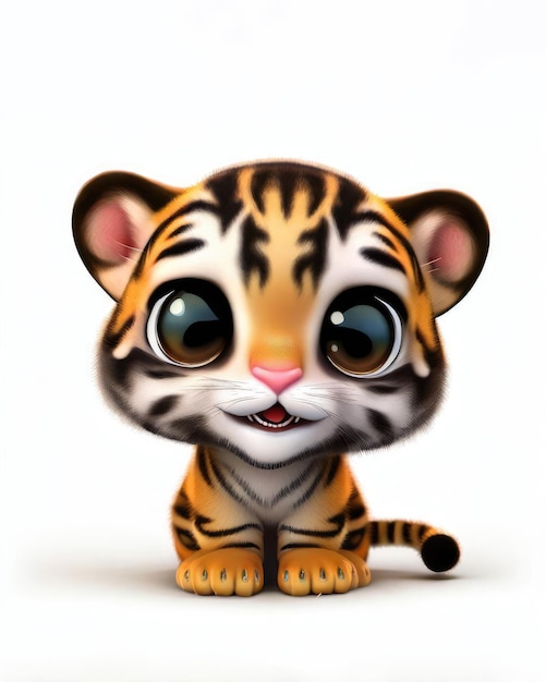 Un sorriso carino in 3D, un personaggio di Kawaii, una piccola tigre.