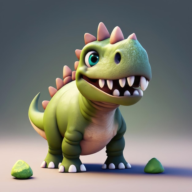 Un sorriso carino in 3D, un piccolo dinosauro Triceratops, un personaggio kawaii, un cucciolo realistico.