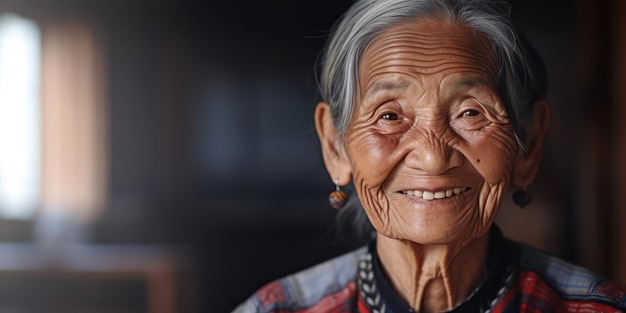 Un sorriso sincero sul viso di una vecchia donna asiatica soddisfatta risuona