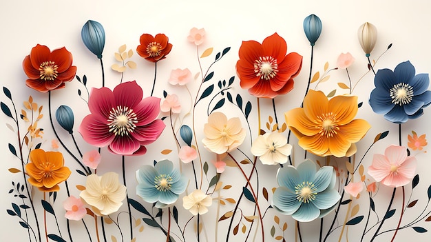 Un sottile contorno artistico di un carino disegno di fiori illustrati a colori