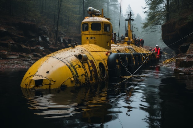 Un sottomarino di soccorso si avvicina a una nave arenata in pericolo Generative AI