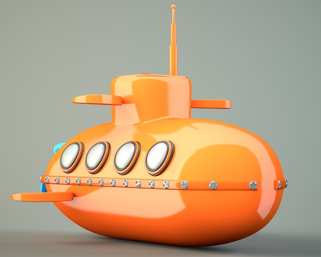 Un sottomarino giocattolo isolato su sfondo grigio