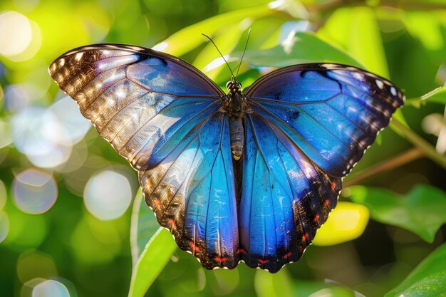 Un stupendo primo piano di una vibrante farfalla blu morpho
