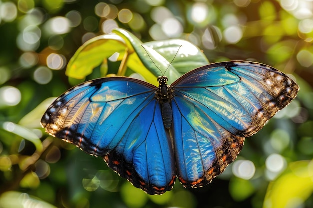 Un stupendo primo piano di una vibrante farfalla blu morpho