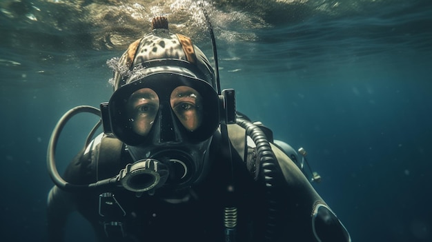 Un subacqueo in una muta da sub è sott'acqua.