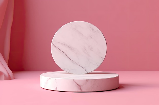 Un supporto di marmo rosa con un cerchio bianco rotondo in cima.