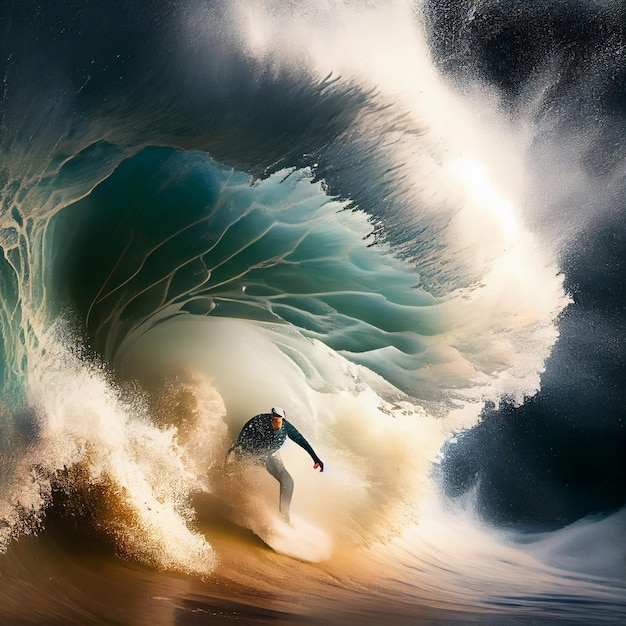 Un surfista cavalca un'onda con la parola surf su di essa.