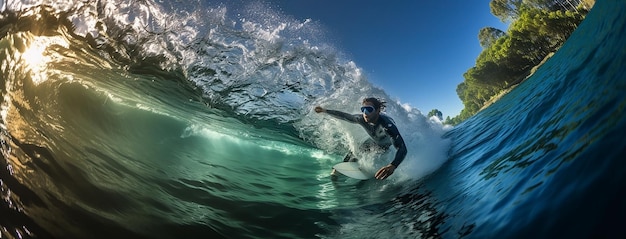 Un surfista cavalca un'onda nell'oceano