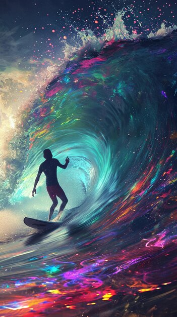 Un surfista sta cavalcando un'onda davanti al Sole