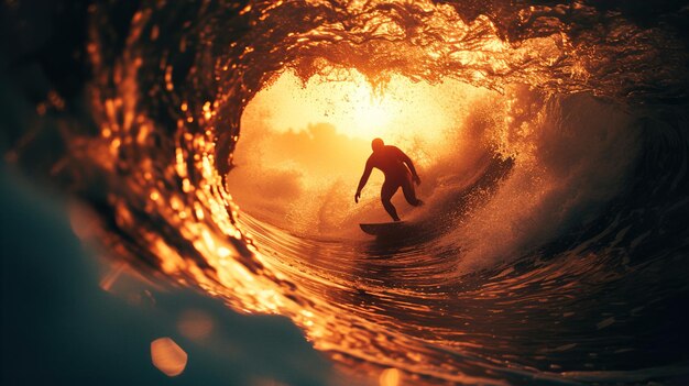 Un surfista sta cavalcando un'onda davanti al Sole