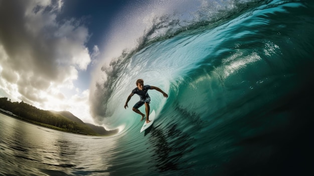 Un surfista sta cavalcando un'onda in un'onda.