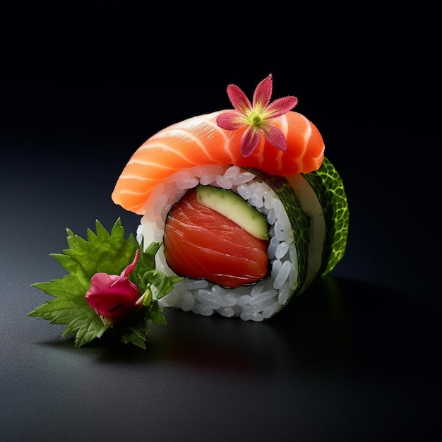 Un sushi con sopra un fiore