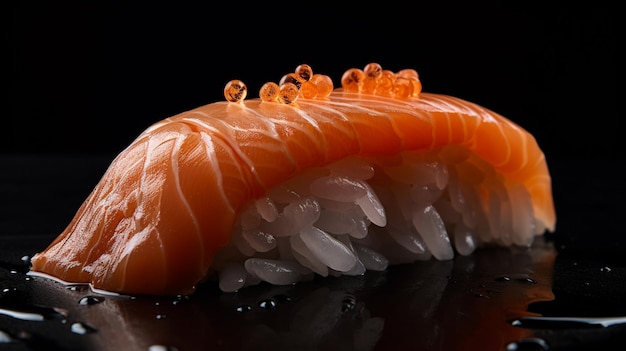 Un sushi con sopra un sashimi di salmone