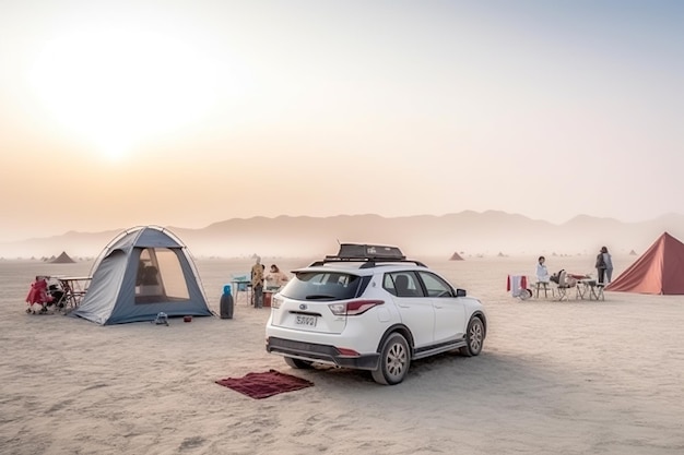 Un suv bianco con la targa che dice nissan.