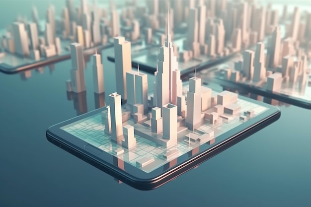 Un tablet con una città sopra e una città sullo schermo