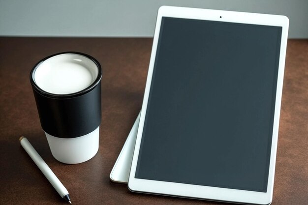 Un tablet, una penna e un tablet siedono su una scrivania.