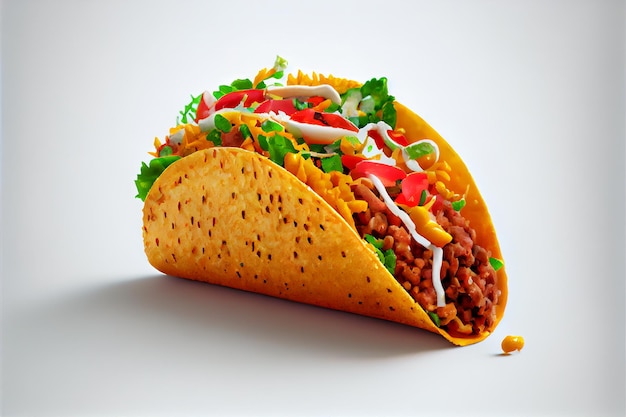 Un taco con pomodoro e lattuga isolato su sfondo bianco