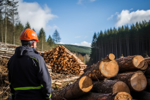 Un taglialegna lavora in una segheria Deforestazione il concetto di disboscamento