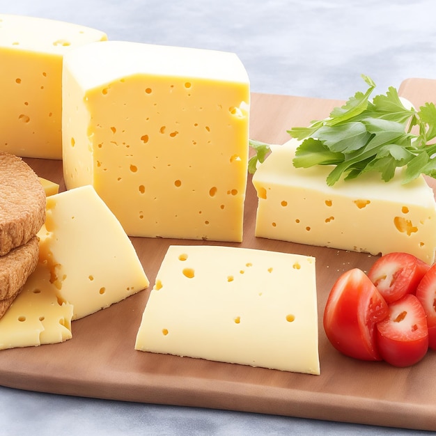 Un tagliere di legno sormontato da un sacco di torta di formaggio