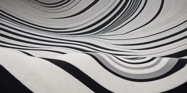 Un tappeto a strisce monocrome con sfondo a linee ondulate